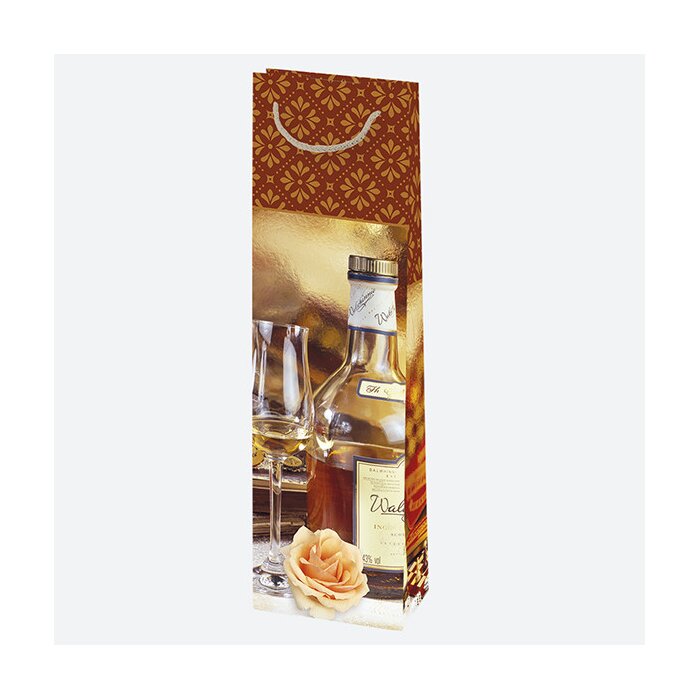 Darčeková taška na fľašu 120 x 400 x 90 mm VINO Whisky s pohármi a ružou