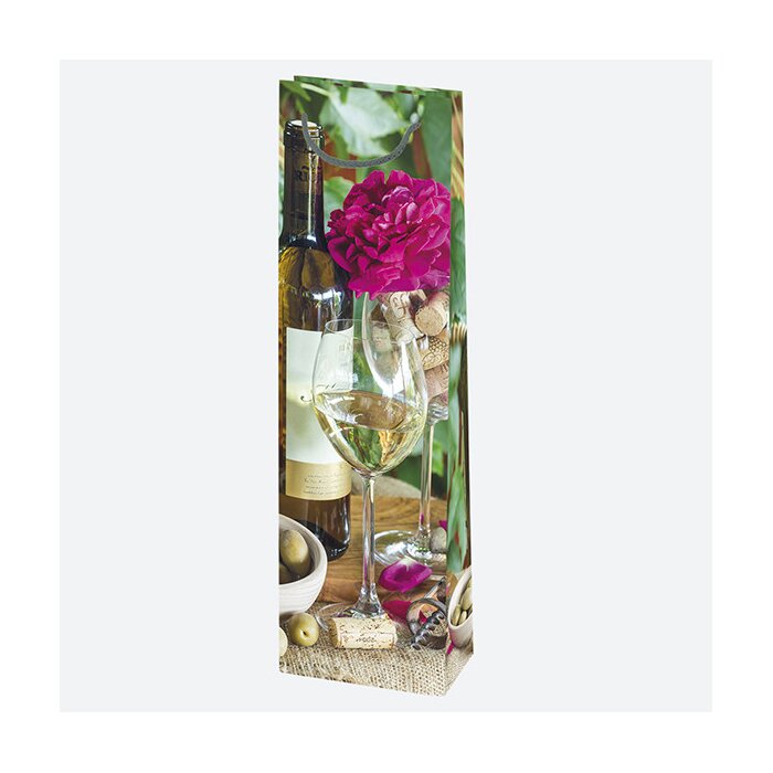 Geschenkstasche Flasche 120 x 400 x 90 mm VINO Weißwein mit Blume und Glas