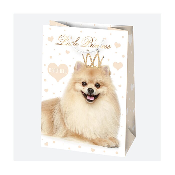 Darčeková taška 230 x 320 x 110 mm FUNNY ANIMALS – psík Little Princess s korunkou