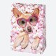 Darčeková taška 230 x 320 x 110 mm FUNNY ANIMALS – Psík s okuliarmi v tvare srdca v marshmallow