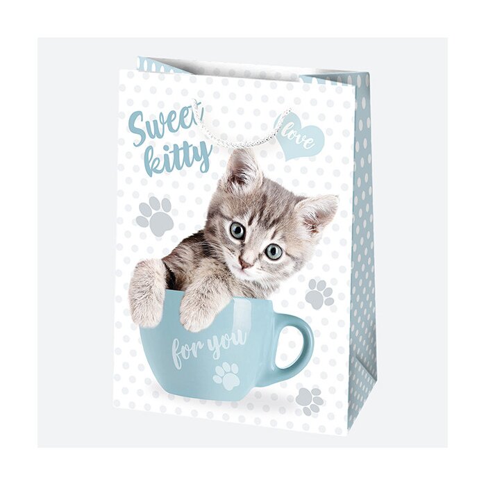 Darčeková taška 230 x 320 x 110 mm FUNNY ANIMALS – Mačka v šálke Sweet Kitty
