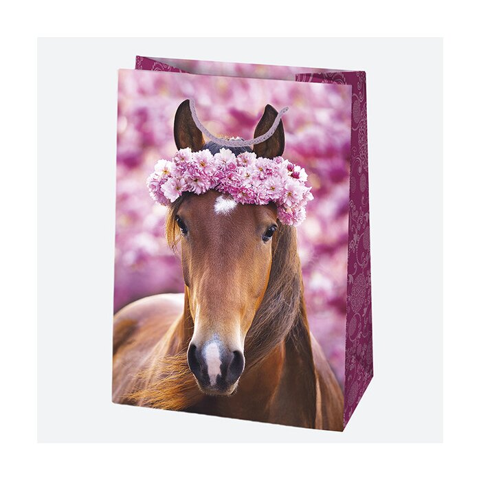 Darčeková taška 230 x 320 x 110 mm FUNNY ANIMALS – kôň s kvetinovým vencom