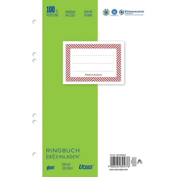 URSUS [OE] Ringbucheinlage A5 100 Blatt glatt