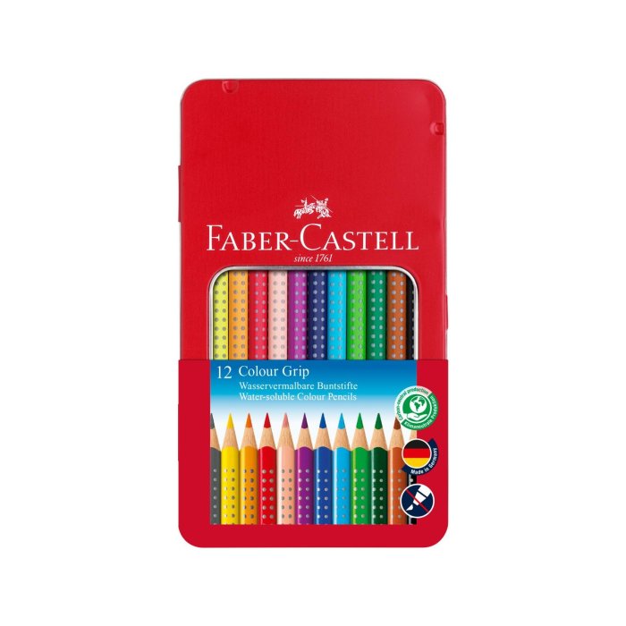 FABER-CASTELL trojhranné farbičky - Colour GRIP - 12 rôznych farieb v kovovom balení