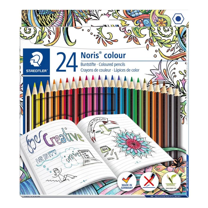 STAEDTLER Noris 185 farebných pasteliek 24-dielna kartónová krabica "Malba pre dospelých"