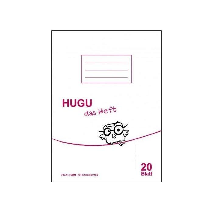 HUGU Schulheft A4 glatt mit Korrekturrand 20 Blatt