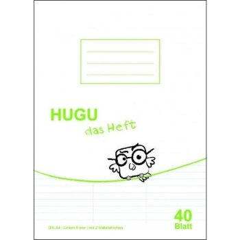 HUGU Schulheft A4 liniert 9mm mit 2 Mittelstrichen - 40...