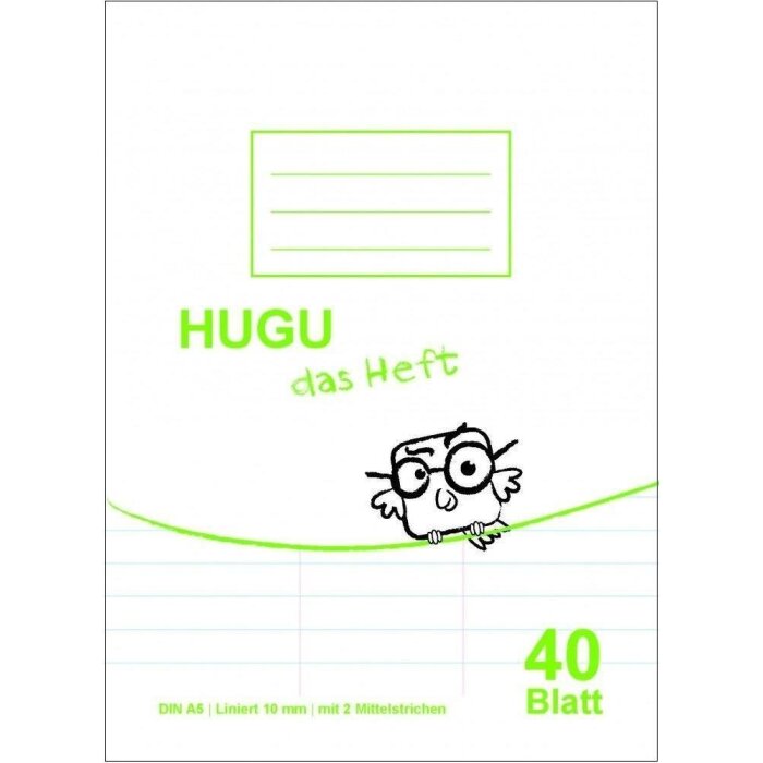 HUGU Schulheft A5 liniert 10 mm mit 2 Mittelstriche 40 Blatt