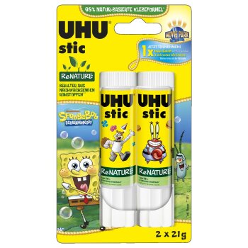 UHU Klebestift stic ReNATURE Spongebob, 2 x 21 g, Blister