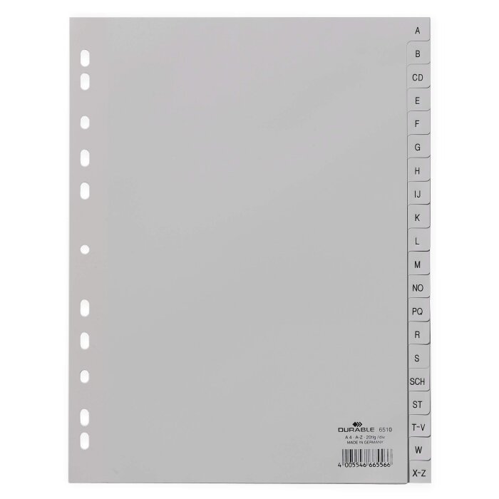DURABLE Kunststoff-Register, A-Z, A4, PP, 20-teilig, grau