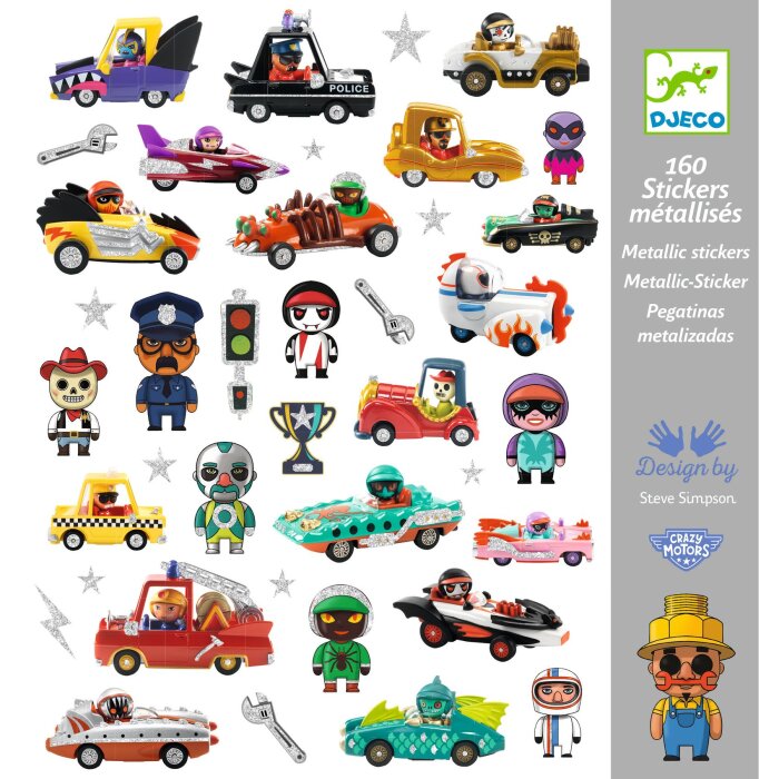 DJECO Metalické nálepky Crazy Motors 160 ks