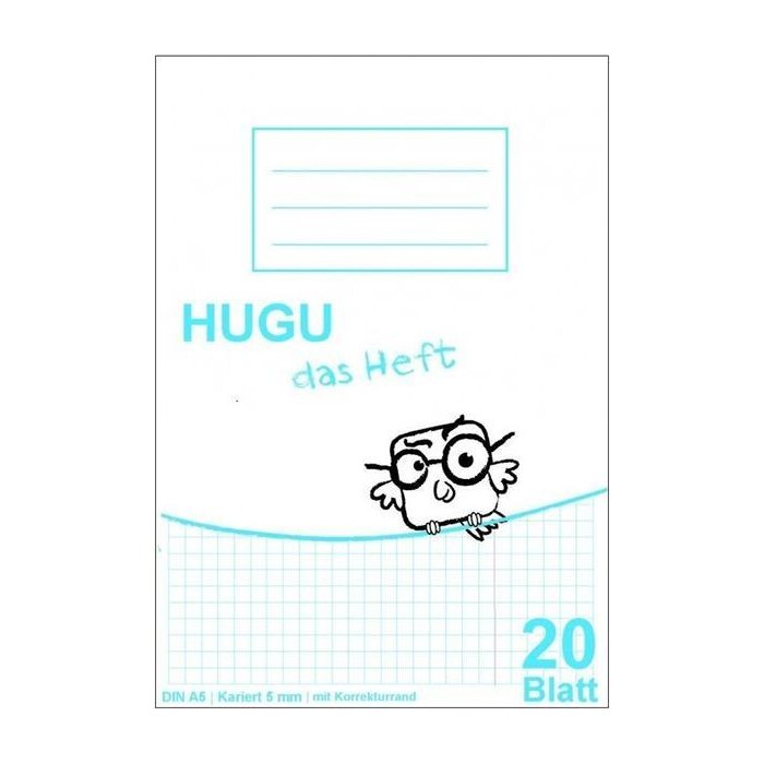 HUGU Schulheft A5 karriert 5mm mit Korrekturrand 20 Blatt