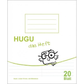 HUGU Schulheft Quart liniert 10mm mit Mittelstrich 20 Blatt