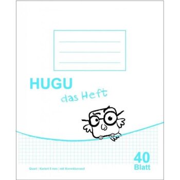 HUGU Schulheft Quart kariert 5mm mit Korrekturrand 40 Blatt