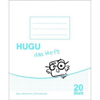 HUGU Schulheft Quart kariert 5mm mit Korrekturrand 20 Blatt