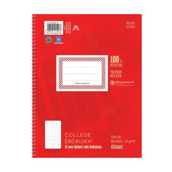 URSUS [OE] Collegeblock A5 80 Blatt 9mm liniert mit Rahmen