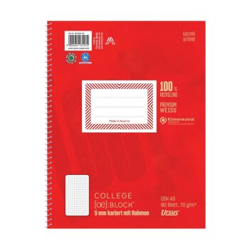 URSUS [OE] Collegeblock A5 80 Blatt 5mm kariert mit Rahmen