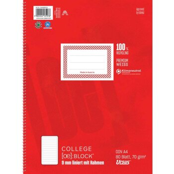 URSUS [OE] Collegeblock A4 80 Blatt 9mm liniert mit Rahmen