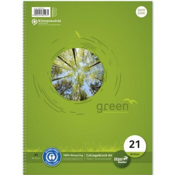 URSUS green špirálový blok College - A4 - 80 listov - 9 mm - linajkový - prémiový biely