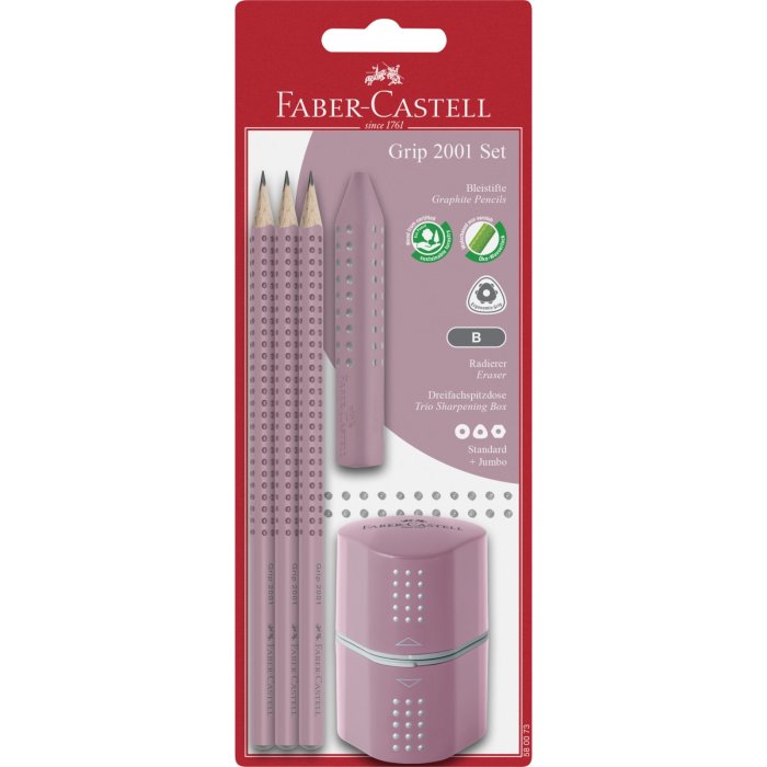 FABER-CASTELL grafitové ceruzky Grip 2001 5-dielny set - ružovkasté