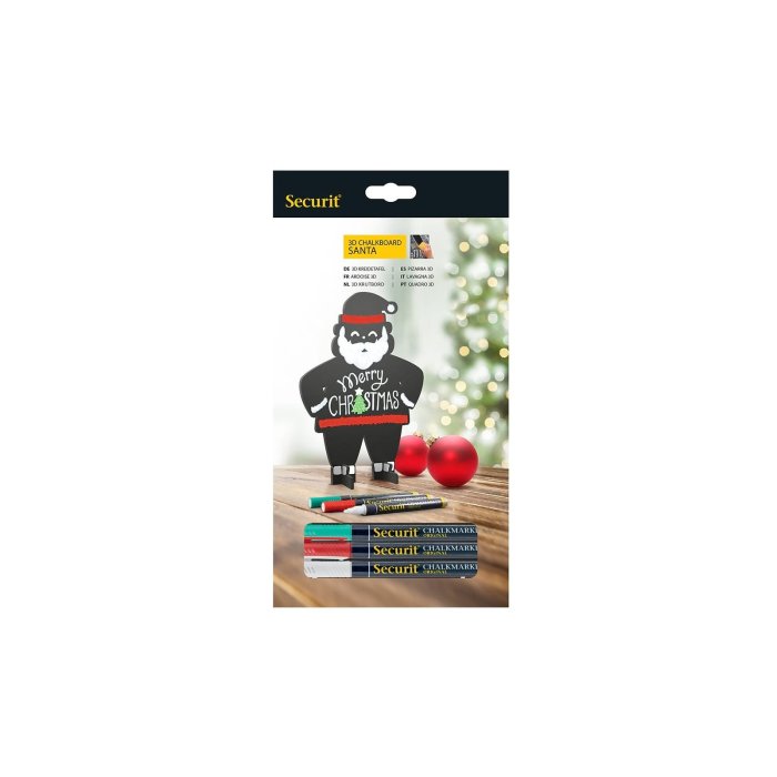 Securit 3D vianočná kriedová tabuľa - Santa - čierna